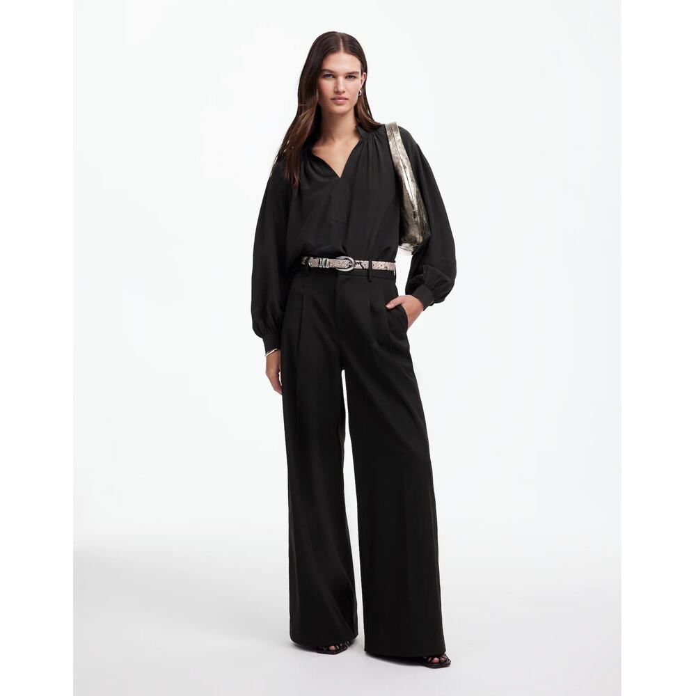 NEW Madewell Black The Petite Harlow Superwide-Leg Trouser in Brushed Twill